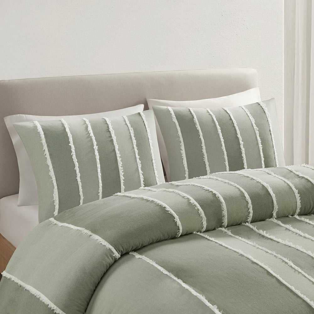 Full/Queen 3 Piece Striped Cotton Duvet Cover Set Media 3