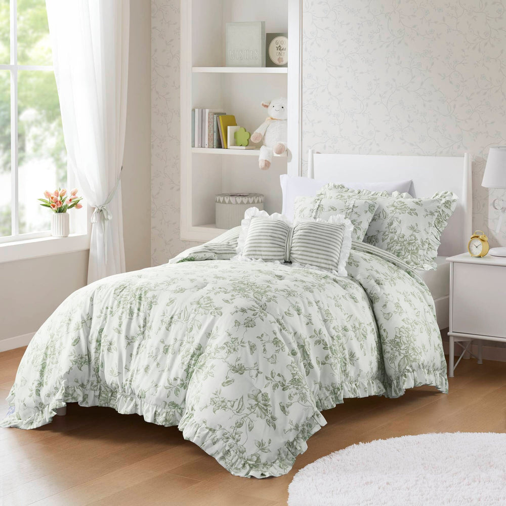 4 Pieces Twin/Twin XL Comforter Set with Decorative Pillows,Green Media 11