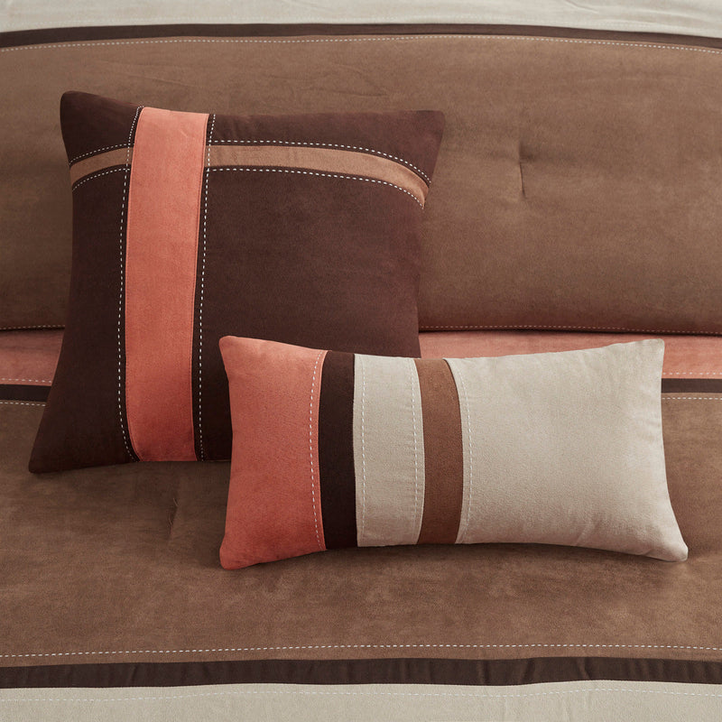 7 Piece Faux Suede Comforter Set Coral Cal King