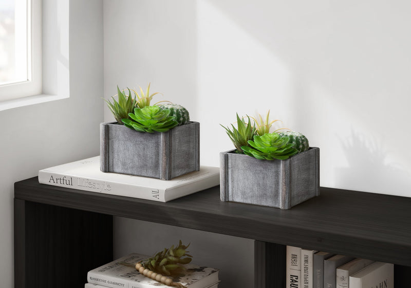 Artificial Plant, Set Of 2, 8' Tall, Succulent, Table, Grey Wooden Pots, Contemporary, Modern