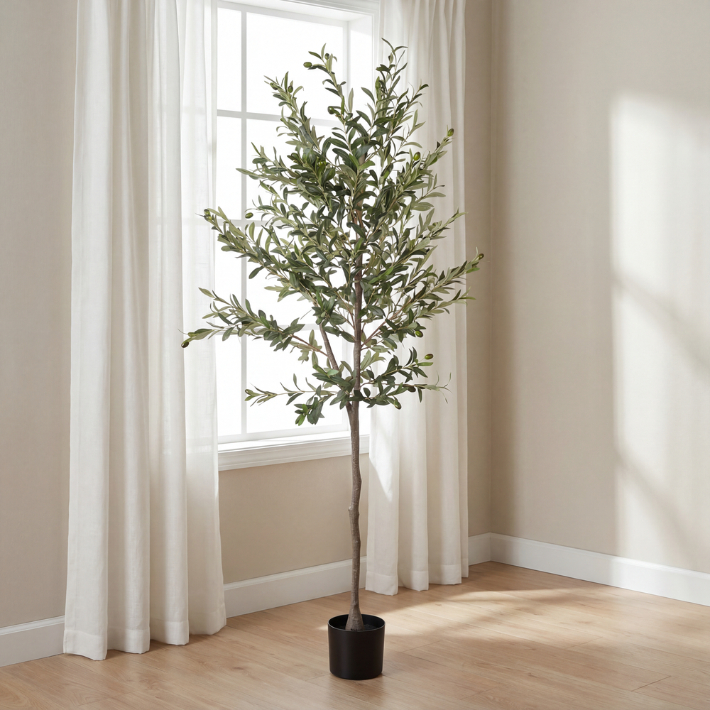 6FT Artificial Olive Tree in Black Plastic Pot, 1pc/set Media 2