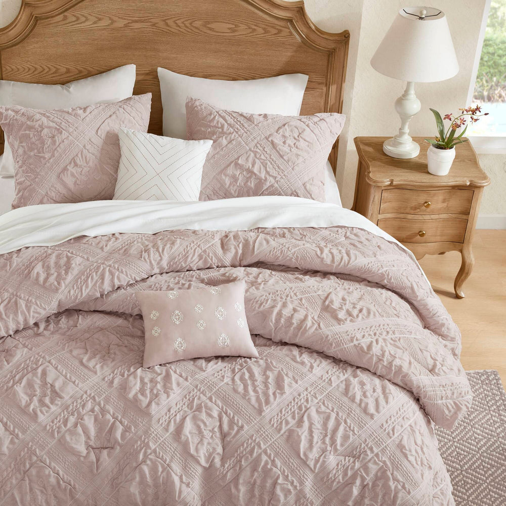 5-Piece King 5 Piece Sculpted jacquard comforter set,Pink Media 18