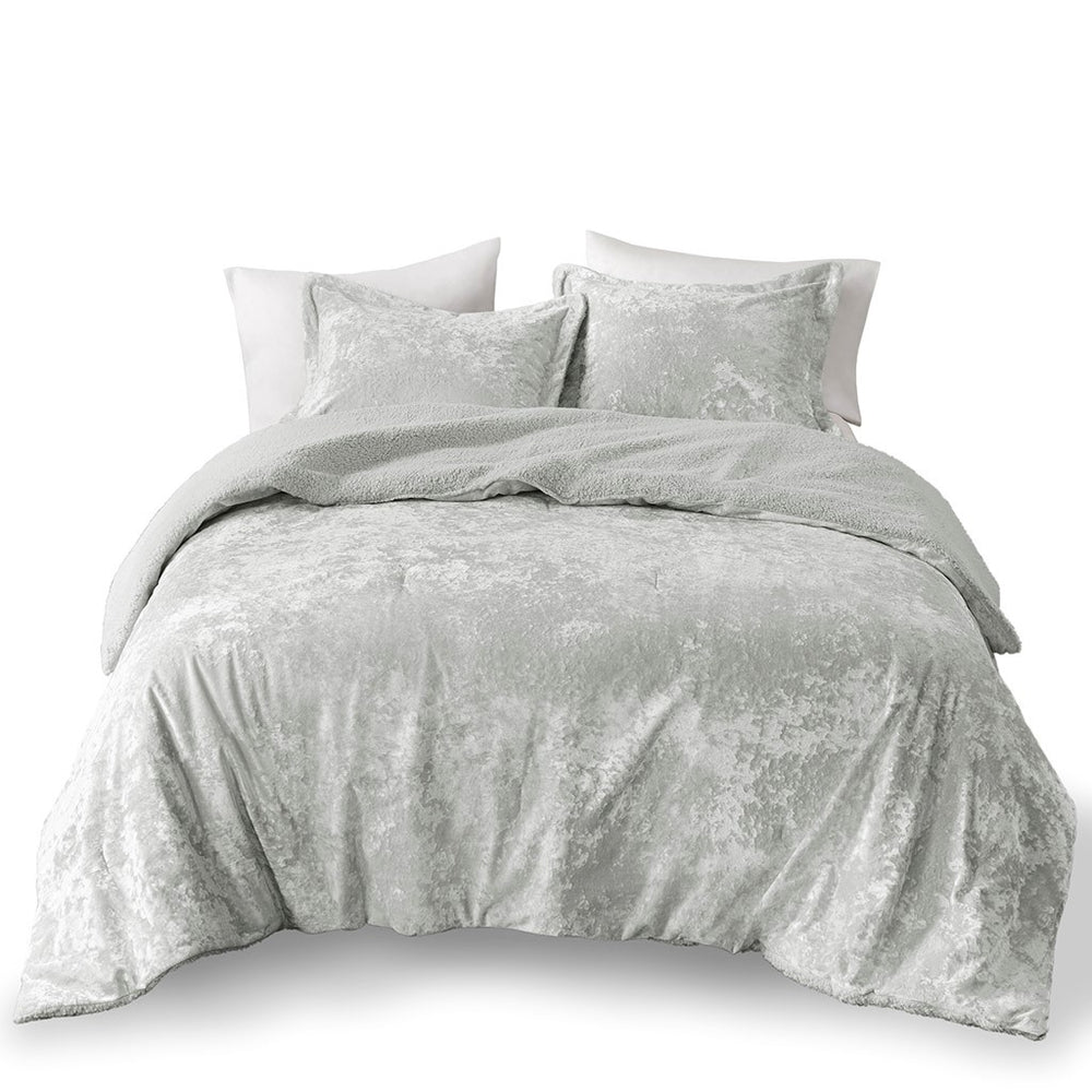 King/Cal King Crushed Velvet Sherpa Reversible Comforter Set Media 3