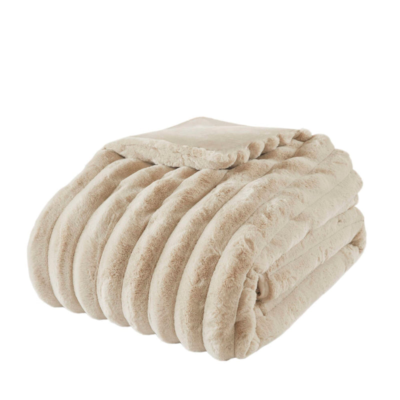3 PCS King  soft Faux Fur Ribbed Comforter Set Taupe