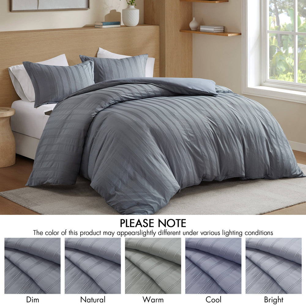 3-Piece Cal King Woven Striped Duvet Set Media 2