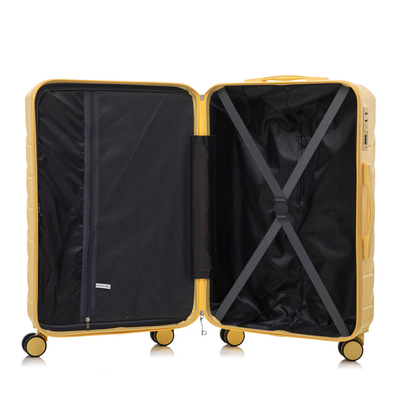 ABS Luggage Set Spinner Wheel 3-Piece Yellow Waterproof Travel Case 20 24 28 Inch