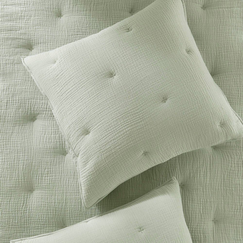 3-Piece King Cotton  Embroidered Quilt Set,Sage Media 9