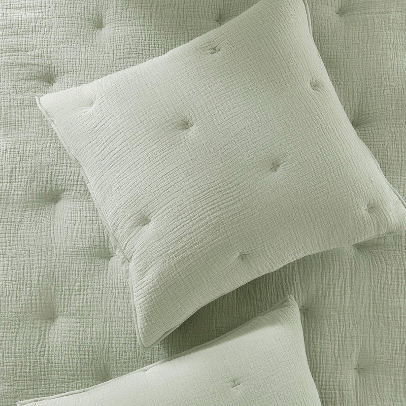 3-Piece King Cotton  Embroidered Quilt Set,Sage