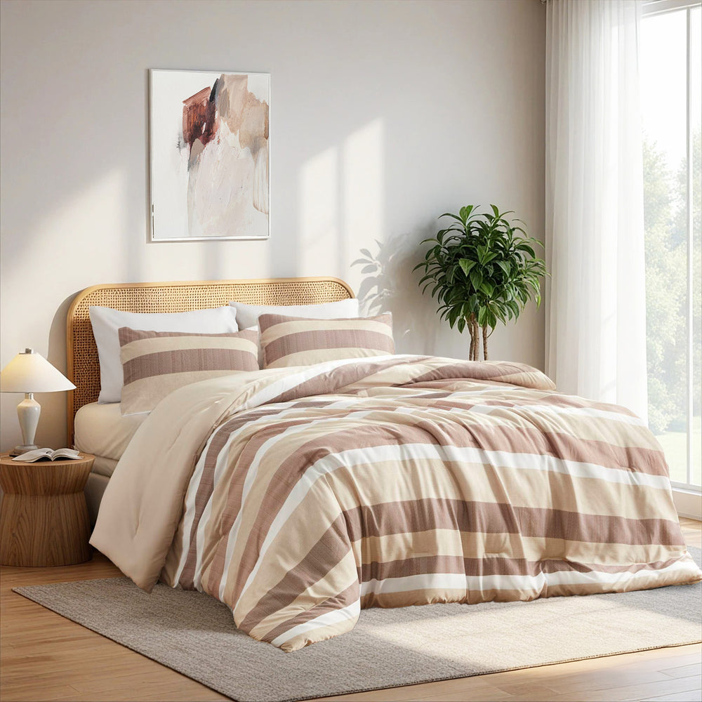 2-Piece Twin/Twin XL Stripe Textured Print Comforter Set,Terracotta Media 8