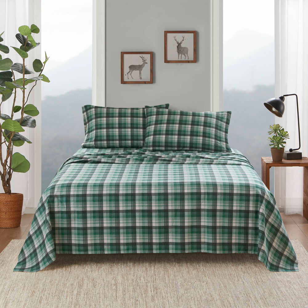 4 PCS Cal King Sheet Set Green Plaid Media 1