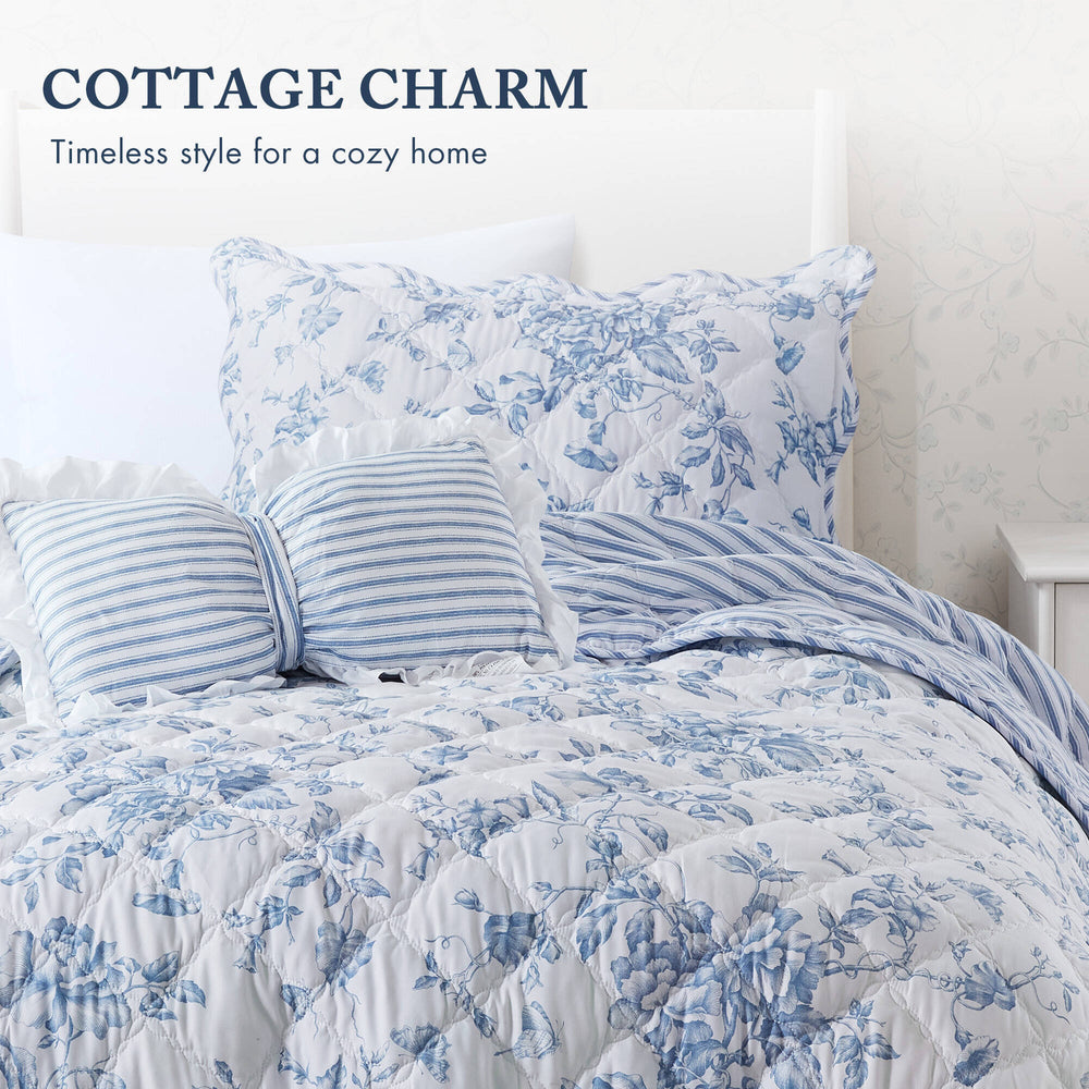 3 Pieces Twin/Twin XL Quilt Set with Decorative Pillow,Blue Media 9