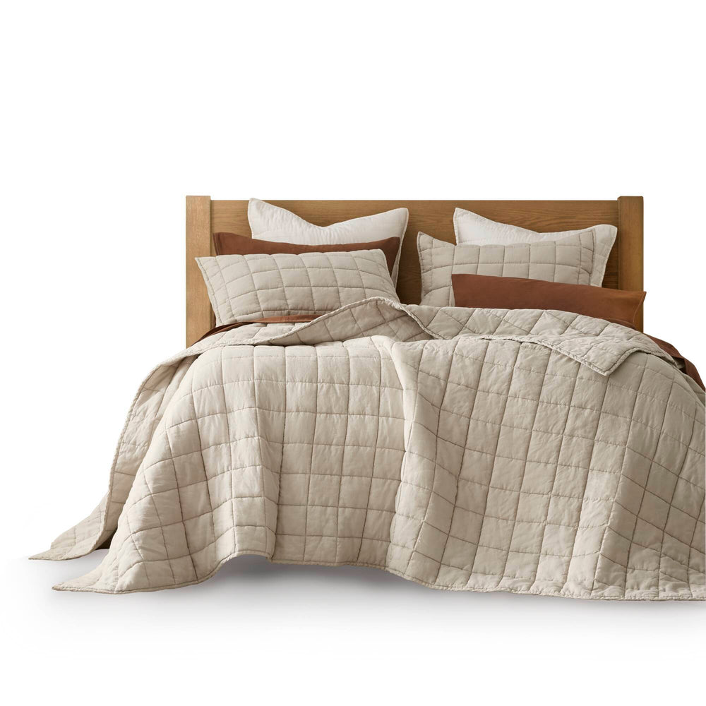 3-Piece King/Cal King Linen Garment Washed Quilt Set,Linen Media 14