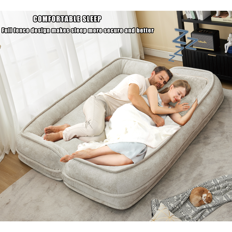 Pet Sofa Bed Chenille 2-In-1 Lounge Couch With 5 Adjustable Positions For People & Pets Beige