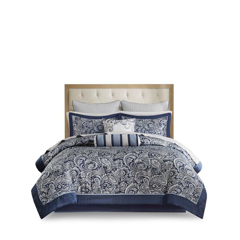 12 Piece Comforter Set with Cotton Bed Sheets Navy Queen Media 9