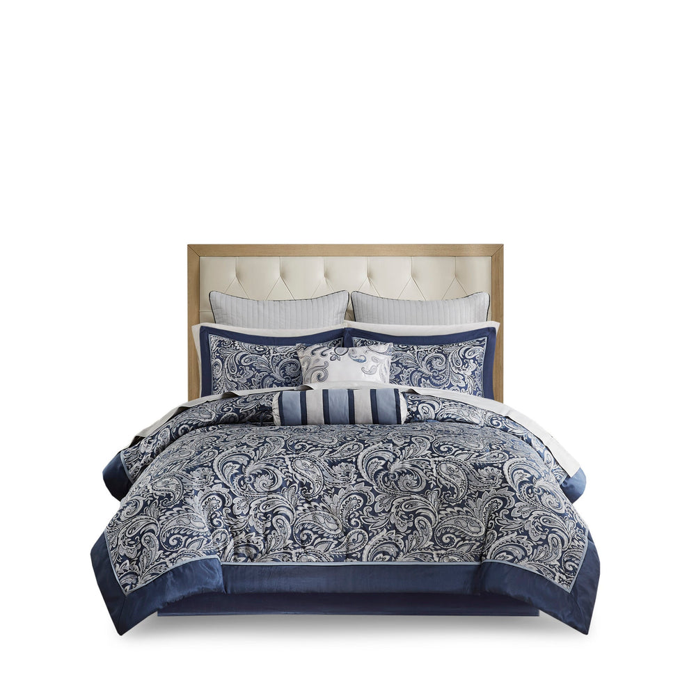 12 Piece Comforter Set with Cotton Bed Sheets Navy Queen Media 9
