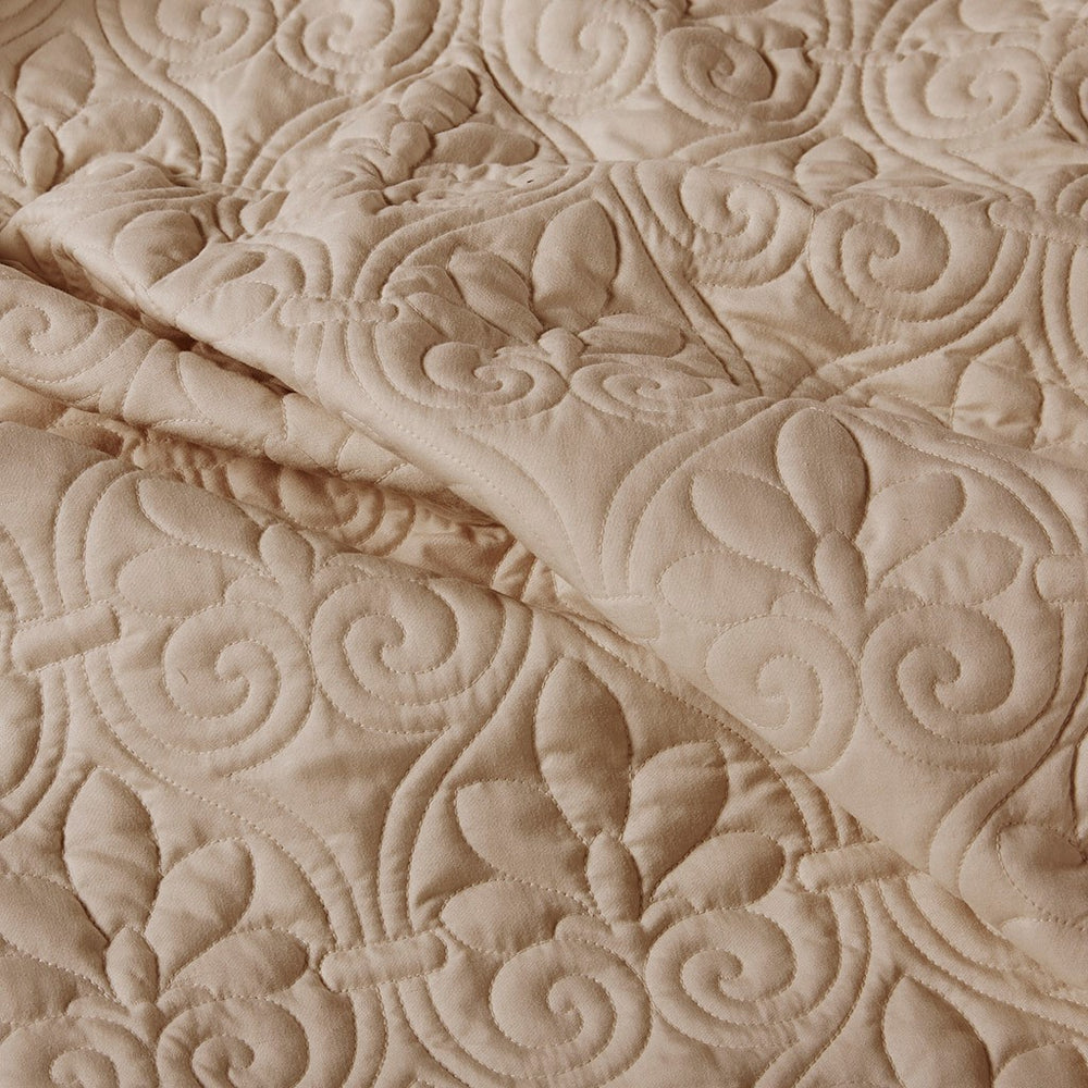 3 Piece Split Corner Pleated Quilted Bedspread Khaki King Media 9