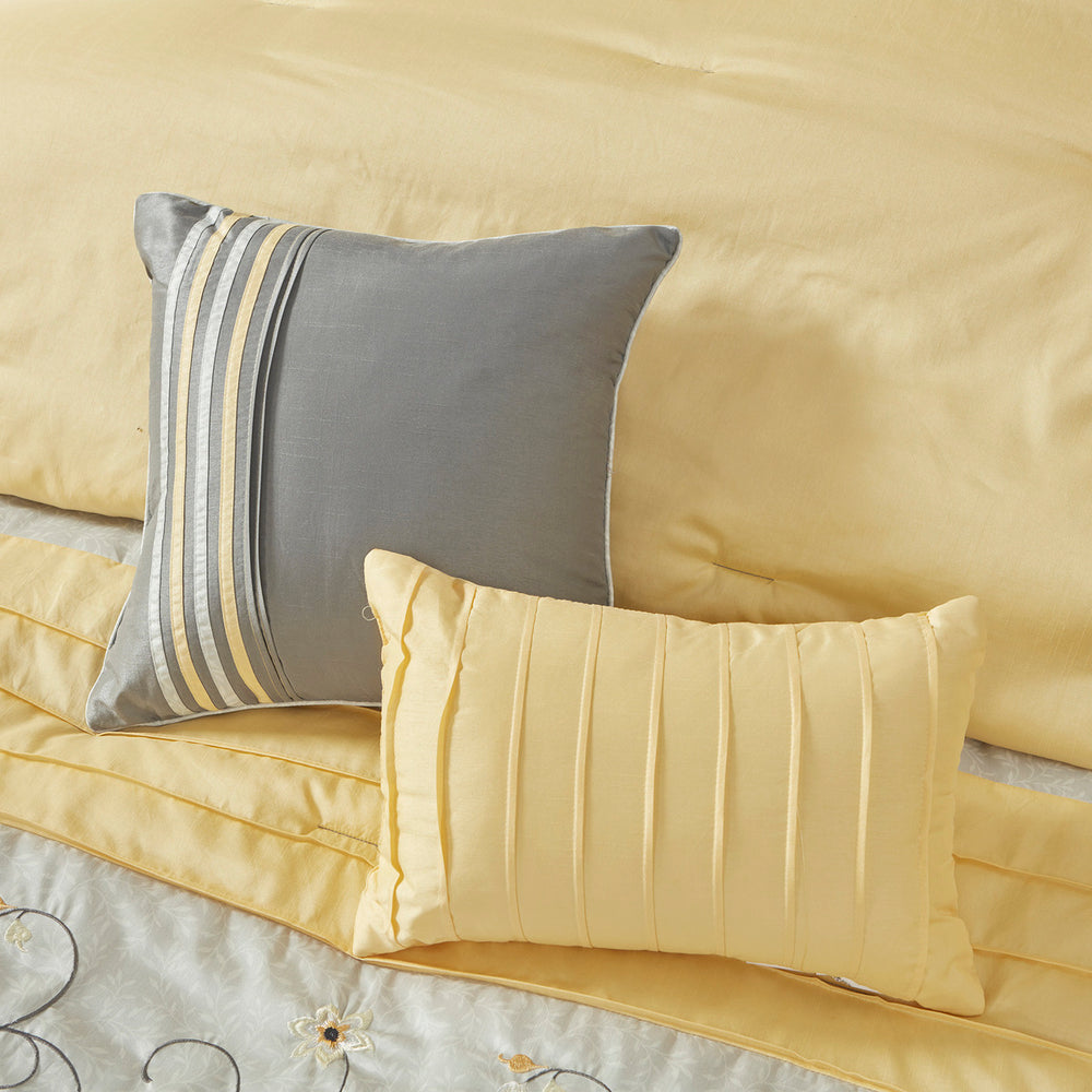 Embroidered 7 Piece Comforter Set Yellow King Media 2