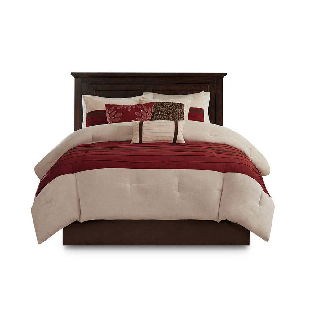 7 PC Pieced Faux Suede Comforter Set Red Cal King Media 5