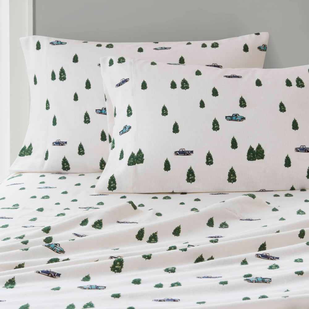 4 PCS Cal King Sheet Set Green Trees & Trucks Media 19