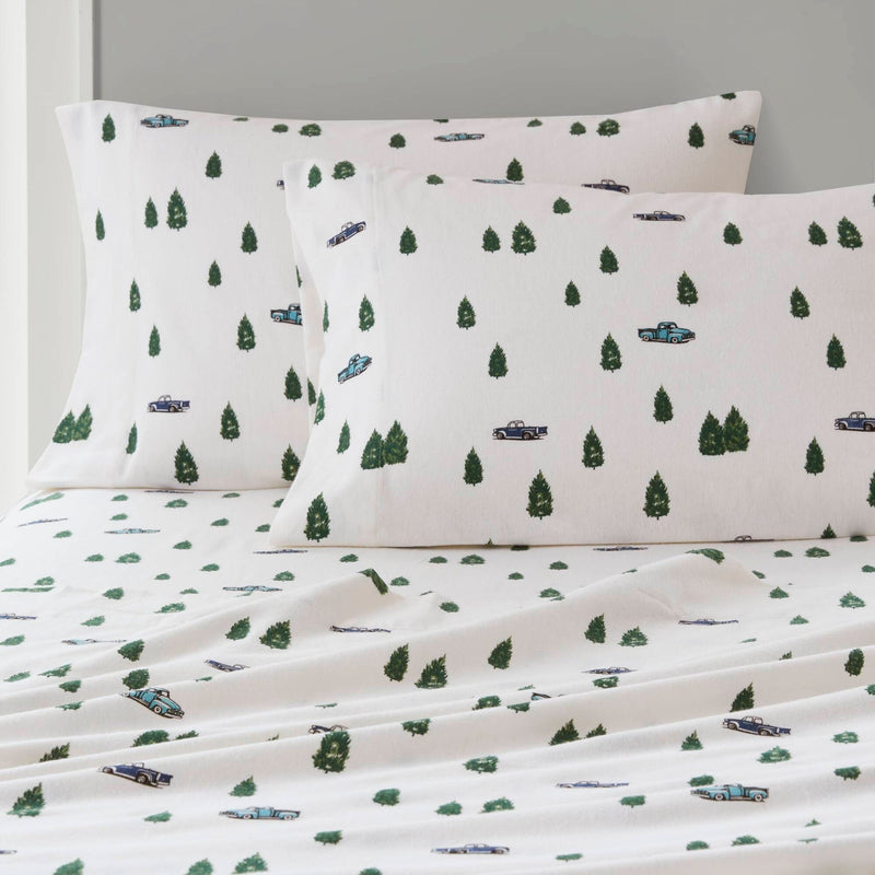 4 PCS King Sheet Set Green Trees & Trucks
