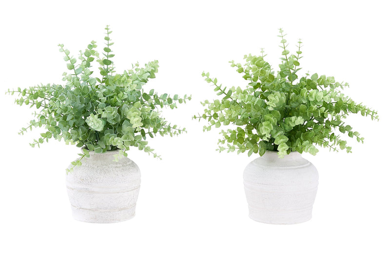 Artificial Plant, Set Of 2, 16' Tall, Eucalyptus Grass, Table, White Pots, Contemporary, Modern