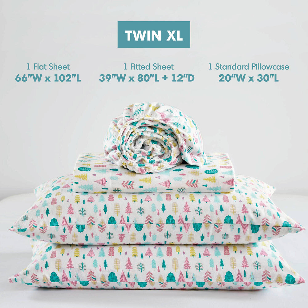 3 PCS Twin XL Cotton Printed Sheet Set White Holiday Trees Media 6