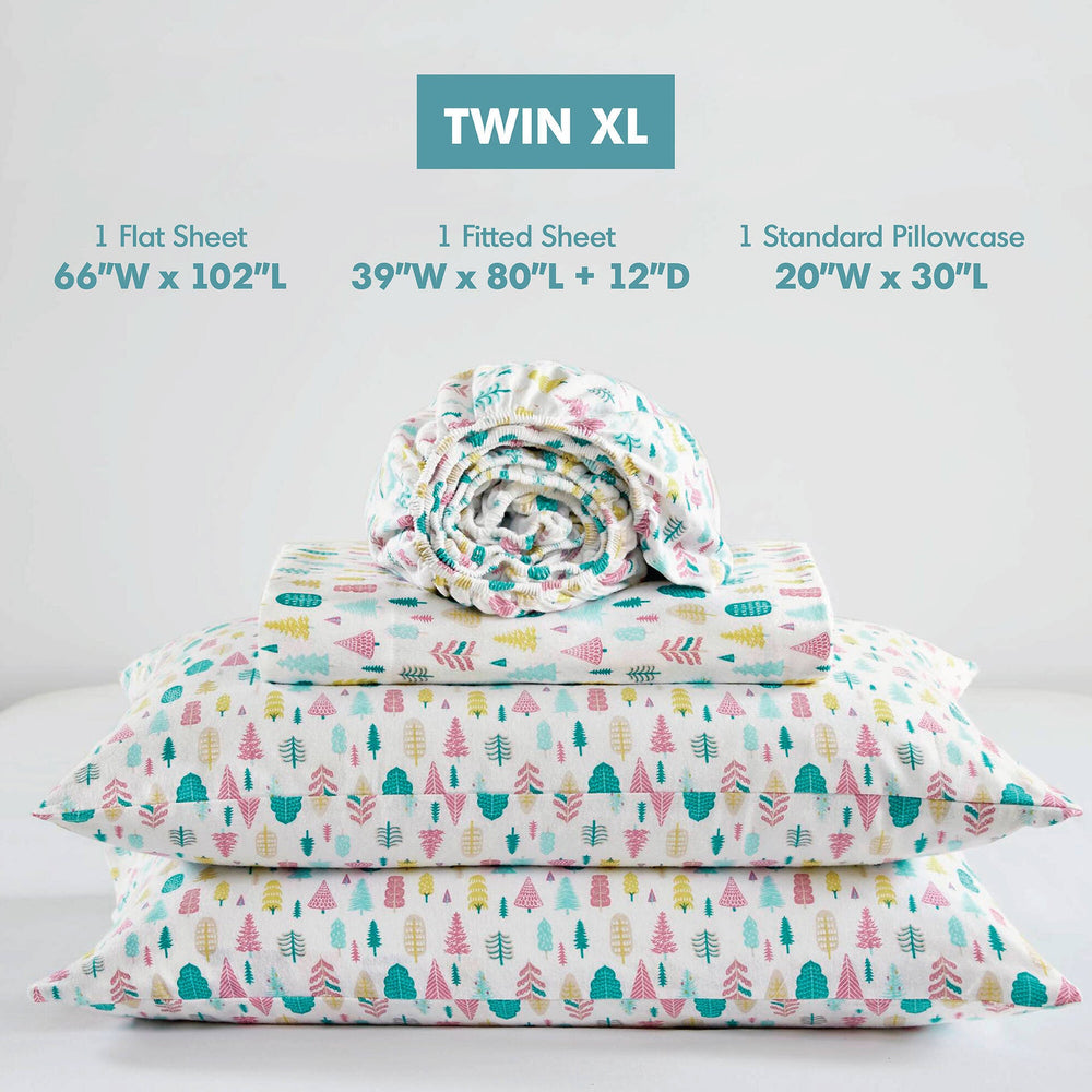 3 PCS Twin XL Cotton Printed Sheet Set White Holiday Trees Media 6