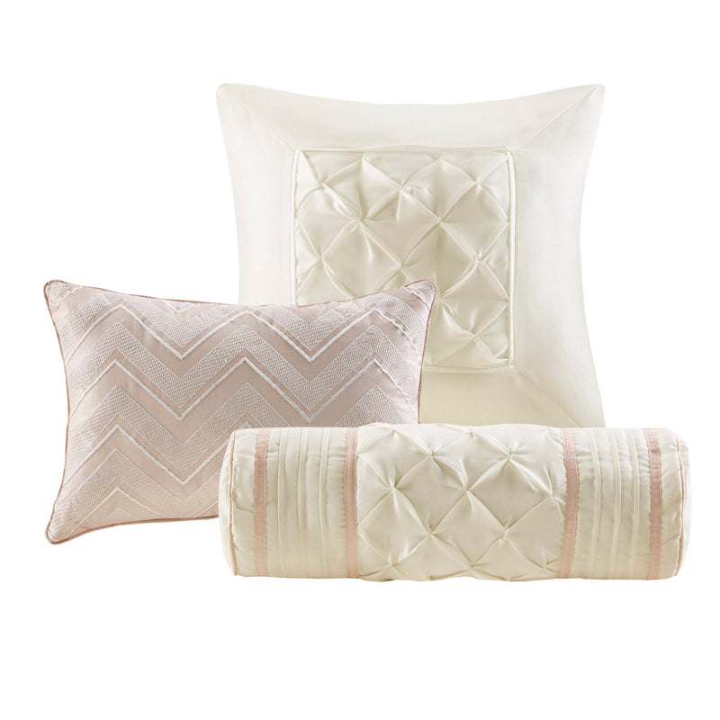 7-Piece 100% Polyester Pieced Pleated Tufted Comforter Set