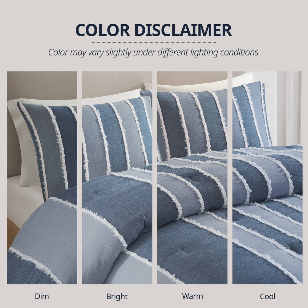 3 Pieces Full/Queen Striped Cotton Comforter Set,Blue Media 10