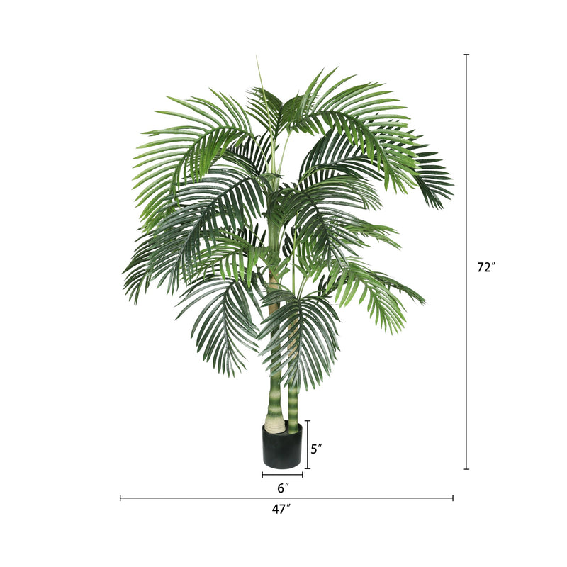 6FT Artificial Palm Tree with Black Plastic Pot, Tropical Fake Plant for Indoor Outdoor Decoration, Faux Palm, 1pc/set