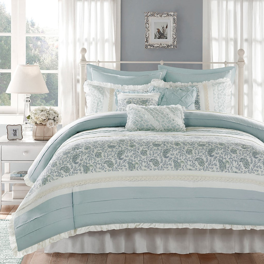 King 9 Piece Cotton Percale Duvet Cover Set Media 5