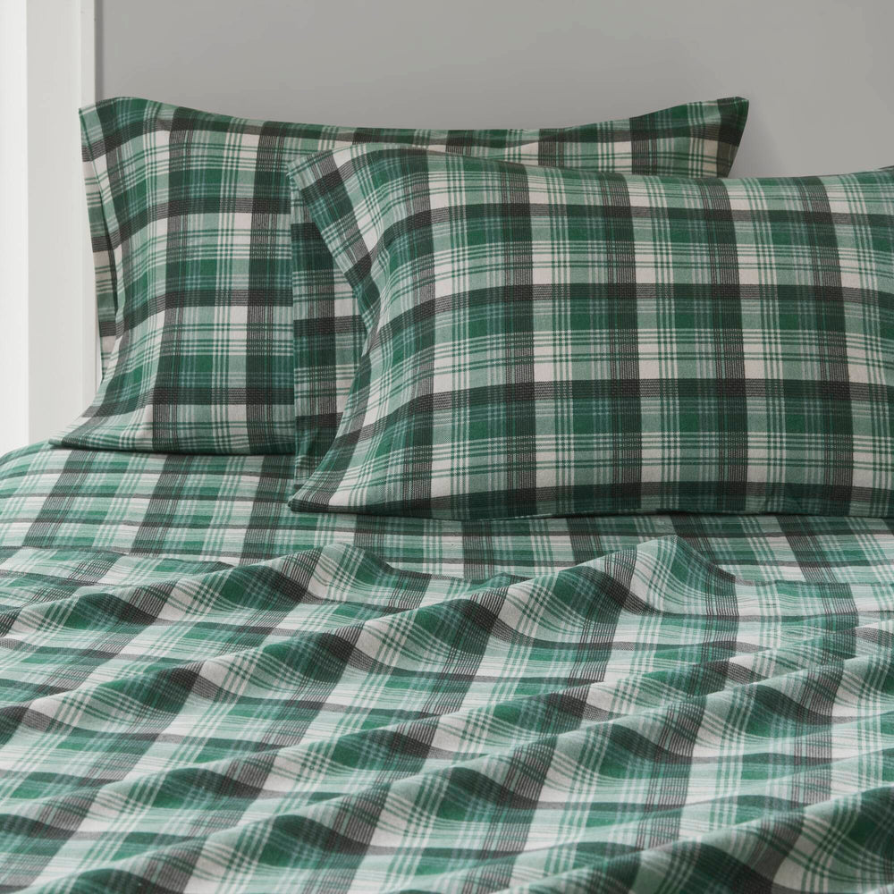 4 PCS Cal King Sheet Set Green Plaid Media 18