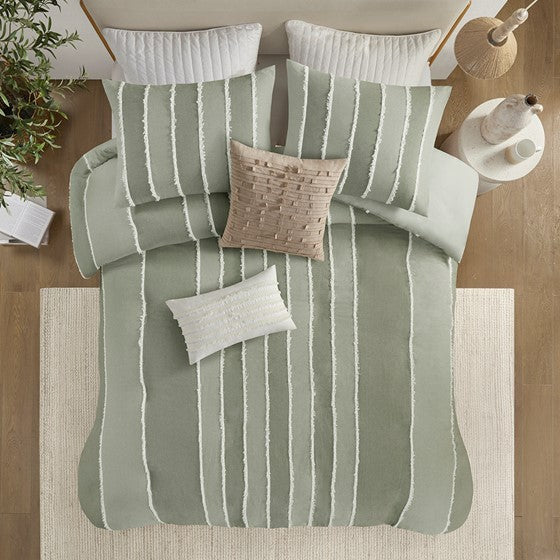 Full/Queen 3 Piece Striped Cotton Duvet Cover Set Media 8