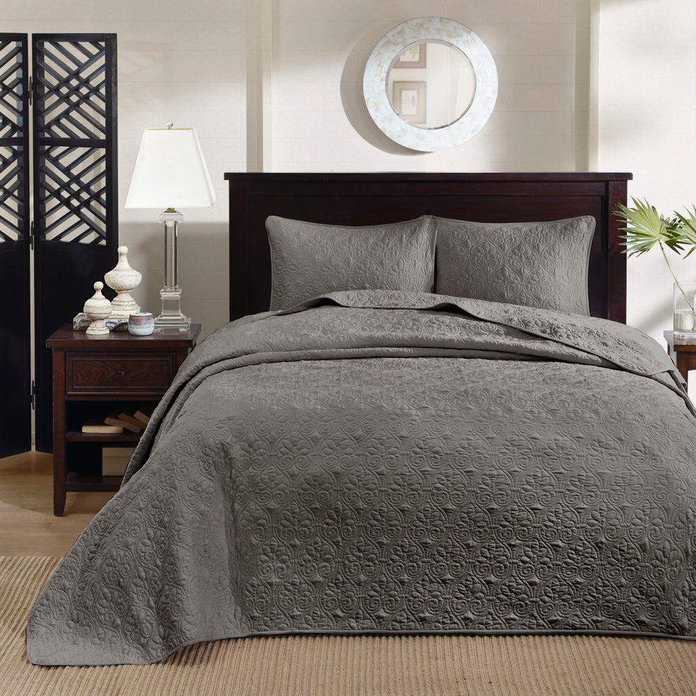 Reversible Bedspread Set Dark Grey Full Media 4