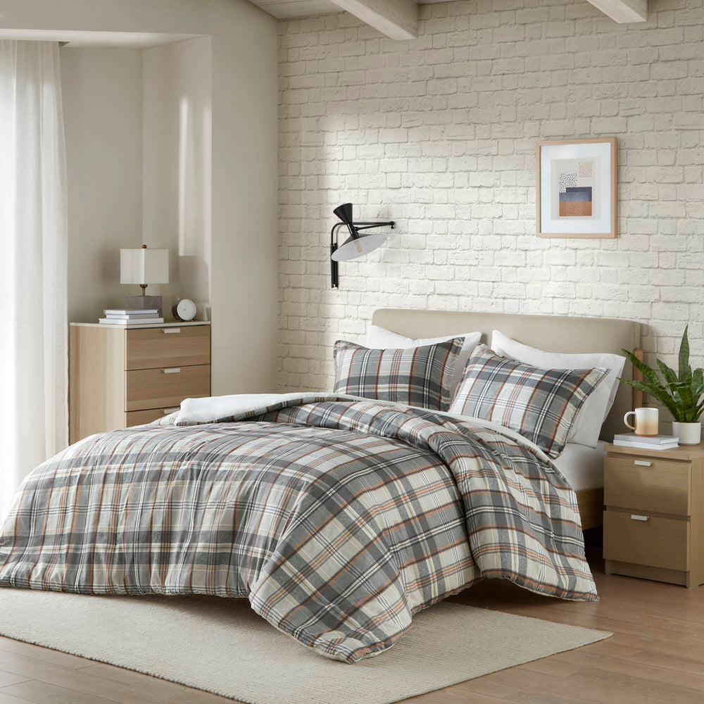 3PCS Full/Queen Plaid Duvet Cover Set Media 7