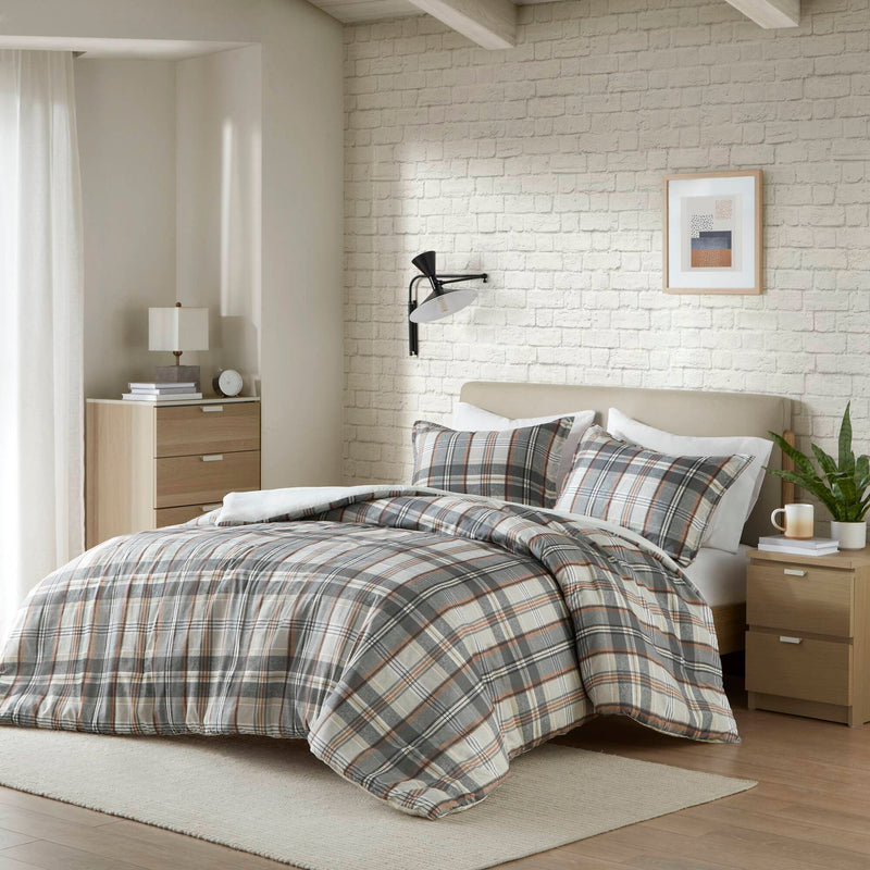 3PCS Full/Queen Plaid Duvet Cover Set