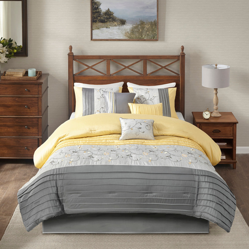 Embroidered 7 Piece Comforter Set Yellow King Media 14