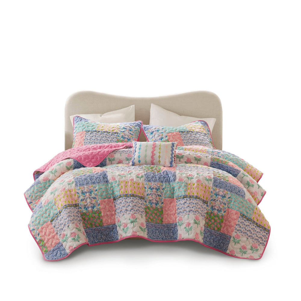 4-Piece Full/Queen 4pcs Quilt Set,Pink Media 13