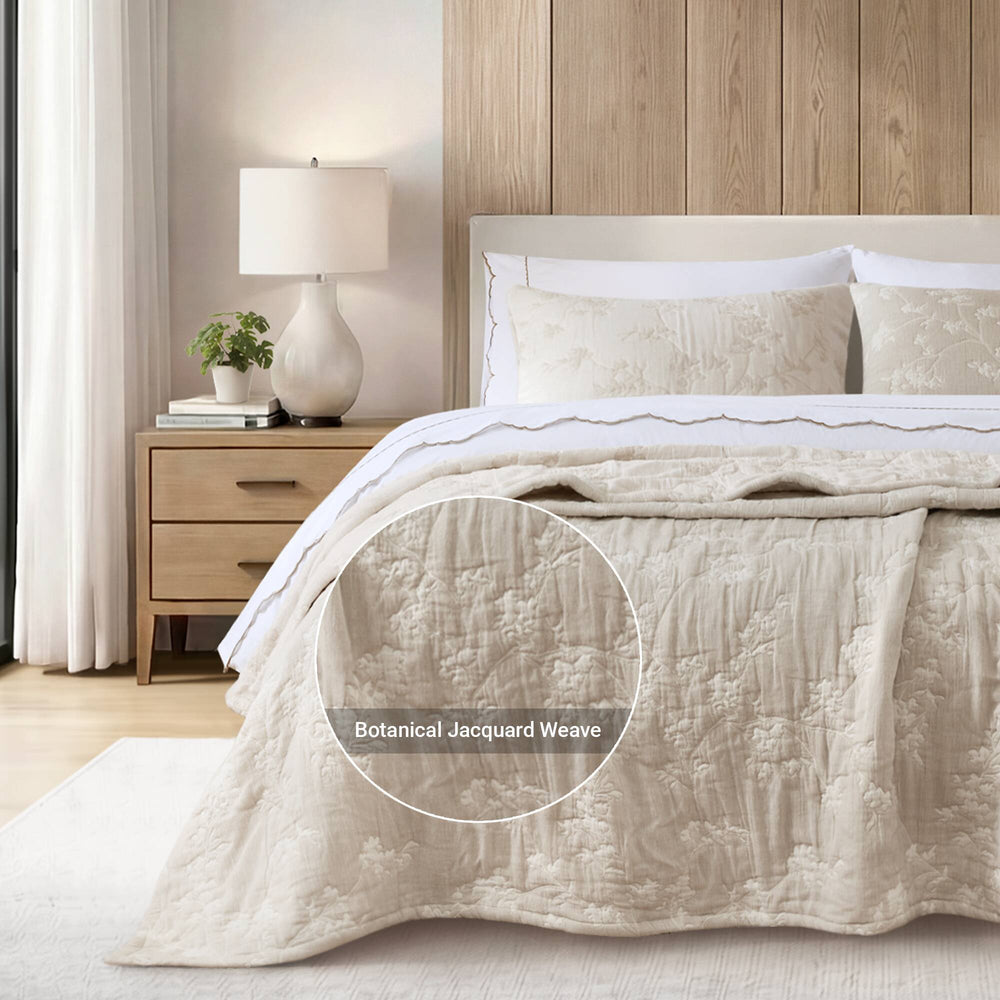 3 Pieces Full/Queen Jacquard Cotton Gauze Quilt Set,Linen Media 14