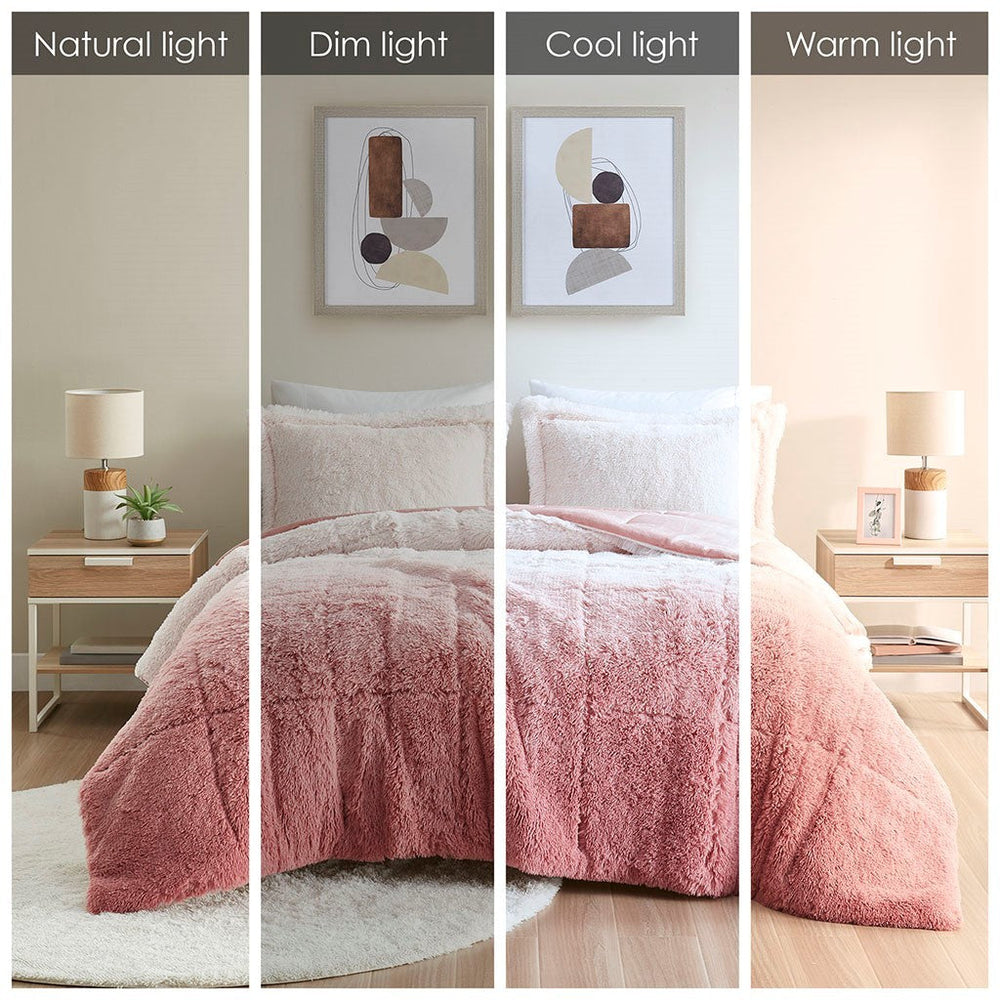 King/Cal King Ombre Shaggy Long Fur Comforter Mini Set Media 10