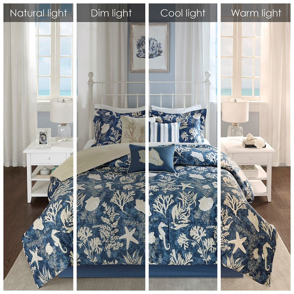 7 Piece Cotton Sateen Comforter Set Blue Queen Media 7
