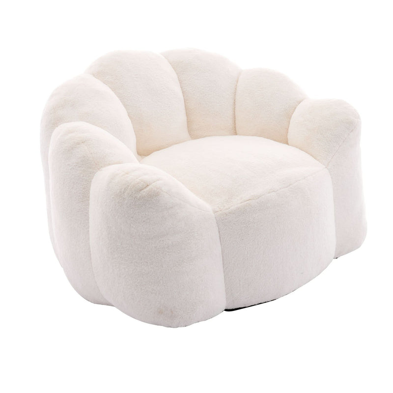 Bean Bag Sofa Faux Fur Lotus Style Ivory White 43.7 Inch No Assembly