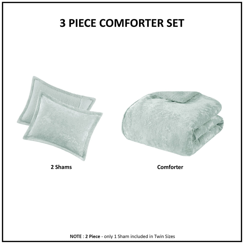 3 PCS Full/Queen Crushed Velvet   Reversible Comforter Set Aqua Media 2