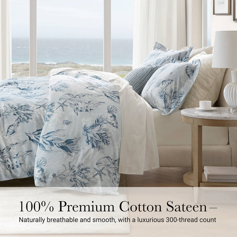 3-Piece Full/Queen 100% Cotton Sateen Duvet Cover Set,Navy/Blue
