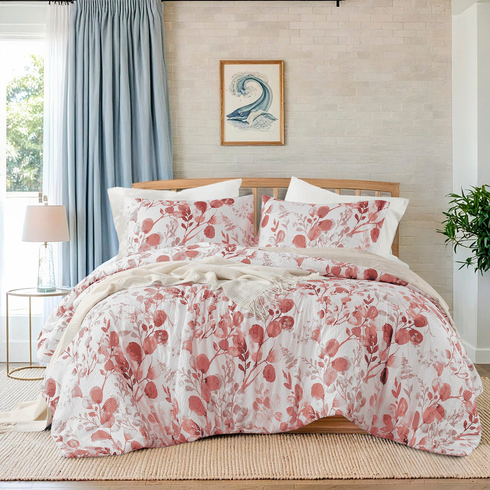 3-Piece Full/Queen Reversible Floral Botanical Seersucker Comforter Set,Pink Media 6