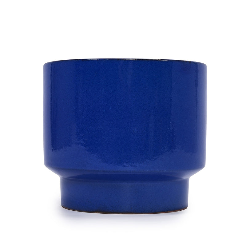 Handmade Solid Blue Glazed Ceramic Planter Set of 3, 15/12/9 Inch Diameter, for Succulents & Flowers Outdoor Garden & Indoor Staircase Use, Breathable Porous Clay