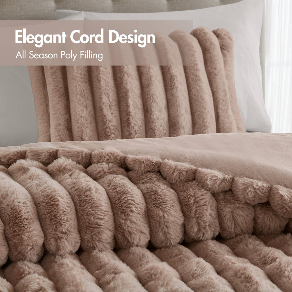 3 Pieces King Ultrasoft Faux Fur Ribbed Comforter Set,Mocha Media 8