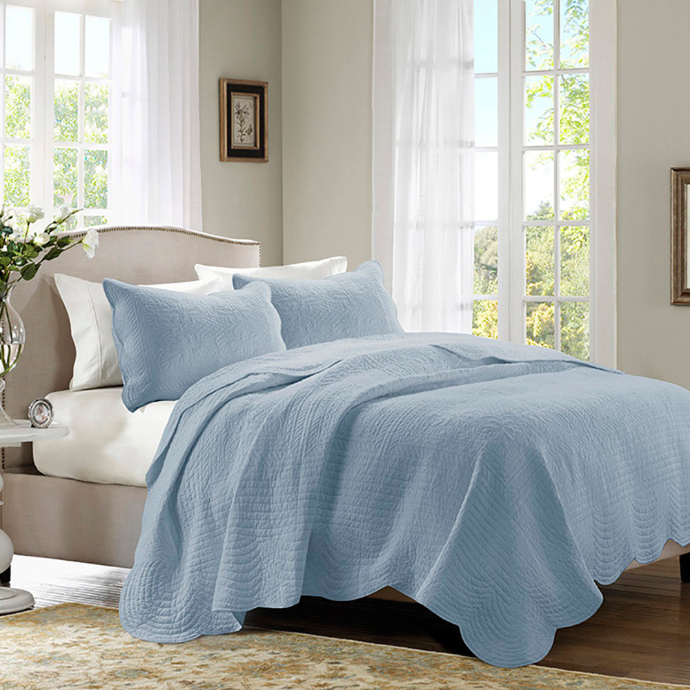 3 Piece Reversible Scalloped Edge Quilt Set Blue King/Cal King Media 6