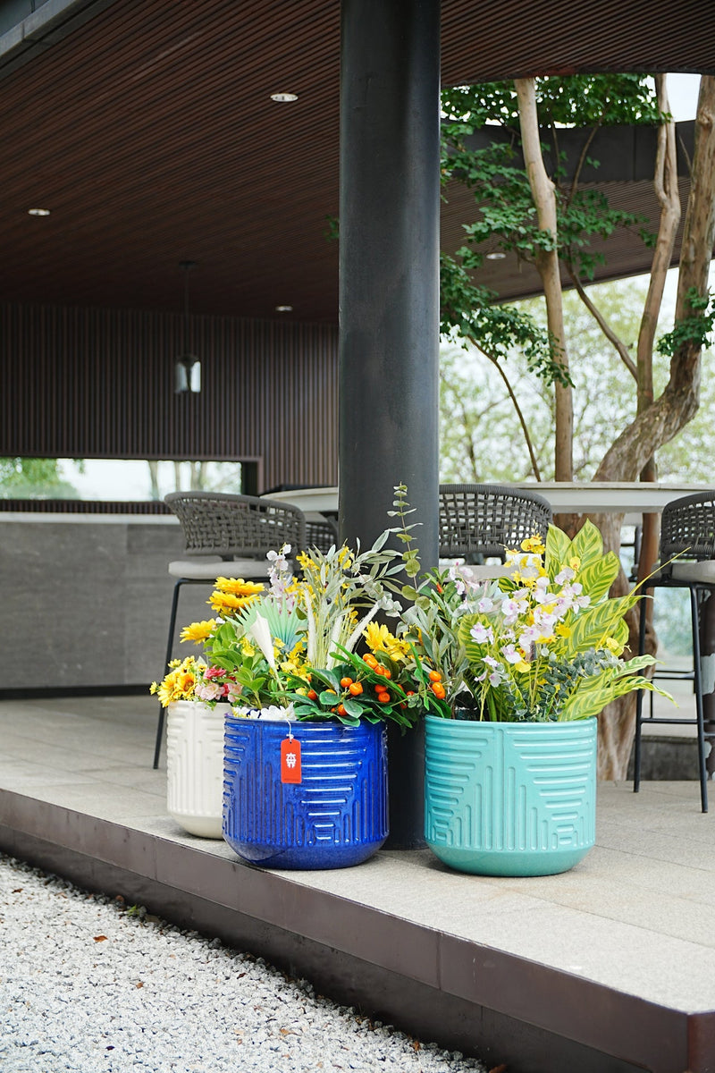 Ceramic Flowerpot, Modern Planter for Patio, Garden, Windowsill - Cyan