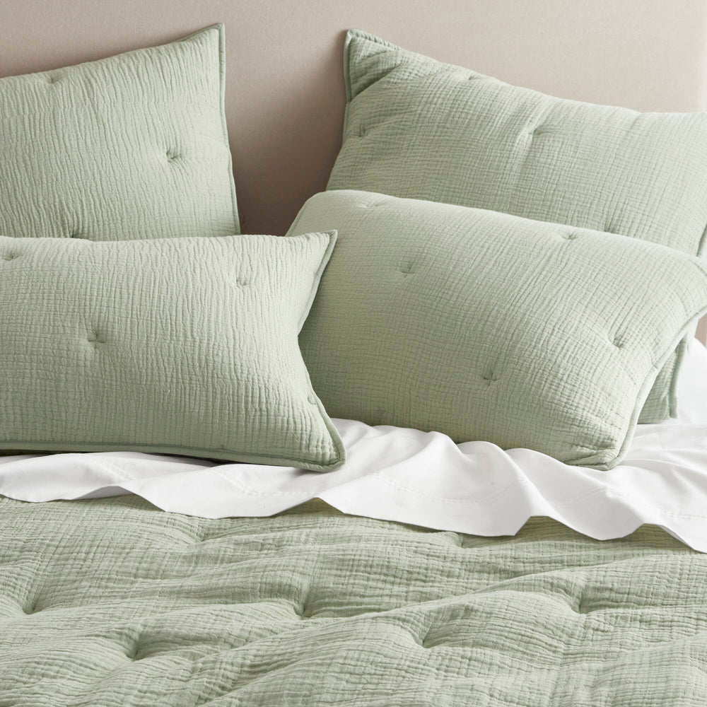 3-Piece Full/Queen Cotton  Embroidered Quilt Set,Sage Media 19